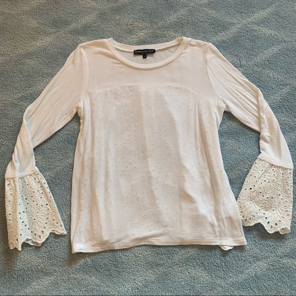 White Shirt with Crochet Sleeves and Back